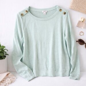 Women’s J Crew Mint Green Button-Shoulder Sweatshirt